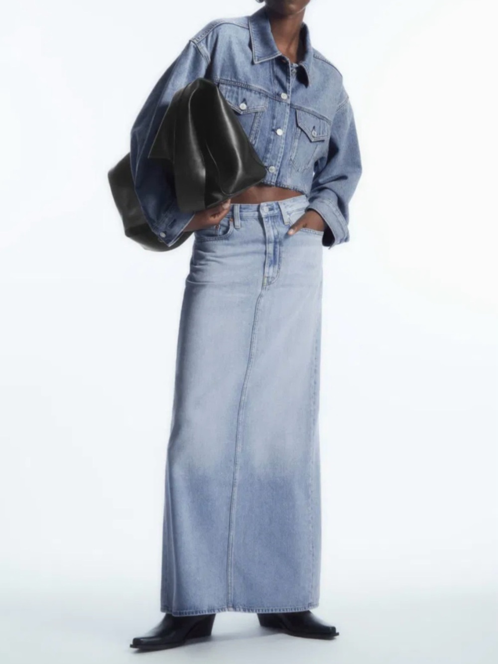 COS Blue Denim Maxi Flared Jean Skirt Size 14 90s Y2K Inspired Indie Prairie
